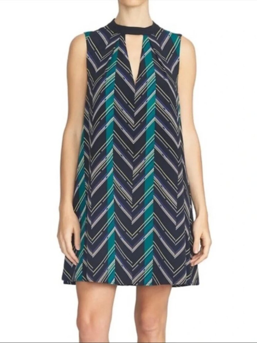 1. State Medium Dress Black Chevron Striped Keyhole Shift Dress Size XS